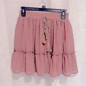 Simplee Pink Polka Dot Ruffle Skirt